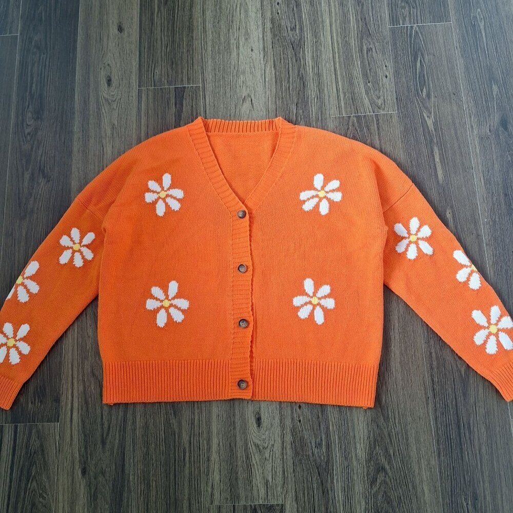 💙 Sweater Cardigan Oversized Floral Design Size L/XL Grandmacore Girly
